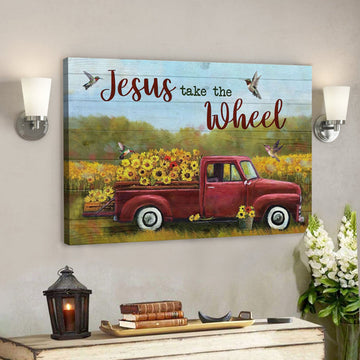 Bible Verse Canvas - Jesus Take The Wheel Flower Truck Canvas - Scripture Canvas Wall Art 