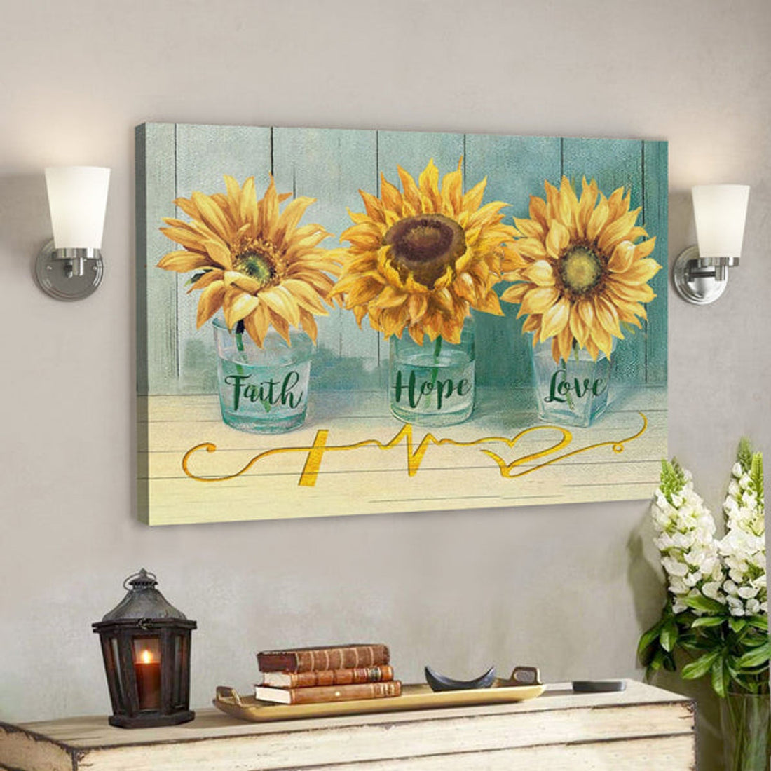 Bible Verse Canvas - Faith Hope Love Symbol Canvas Wall Art - Scripture Canvas Wall Art 