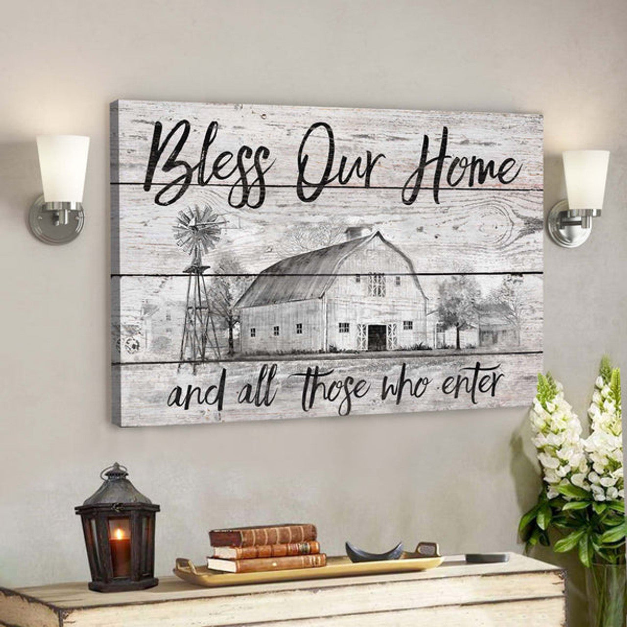 Black Sketch Farm - Bless Our Home Canvas Wall Art - Bible Verse Canvas - Scripture Canvas Wall Art 