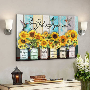 God Canvas Prints - Jesus Canvas Art - God Says You Are Hummingbird Sunflower Christian Wall Art Canvas 