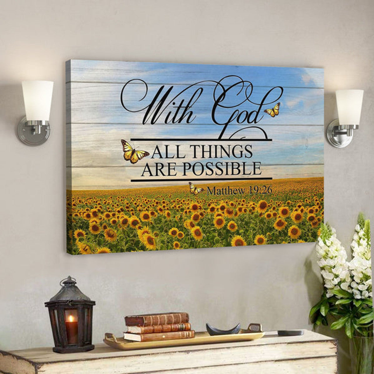 Bible Verse Canvas - Matthew 1926 With God All Things Are Possible Landscape Wall Art - Scripture Canvas Wall Art 