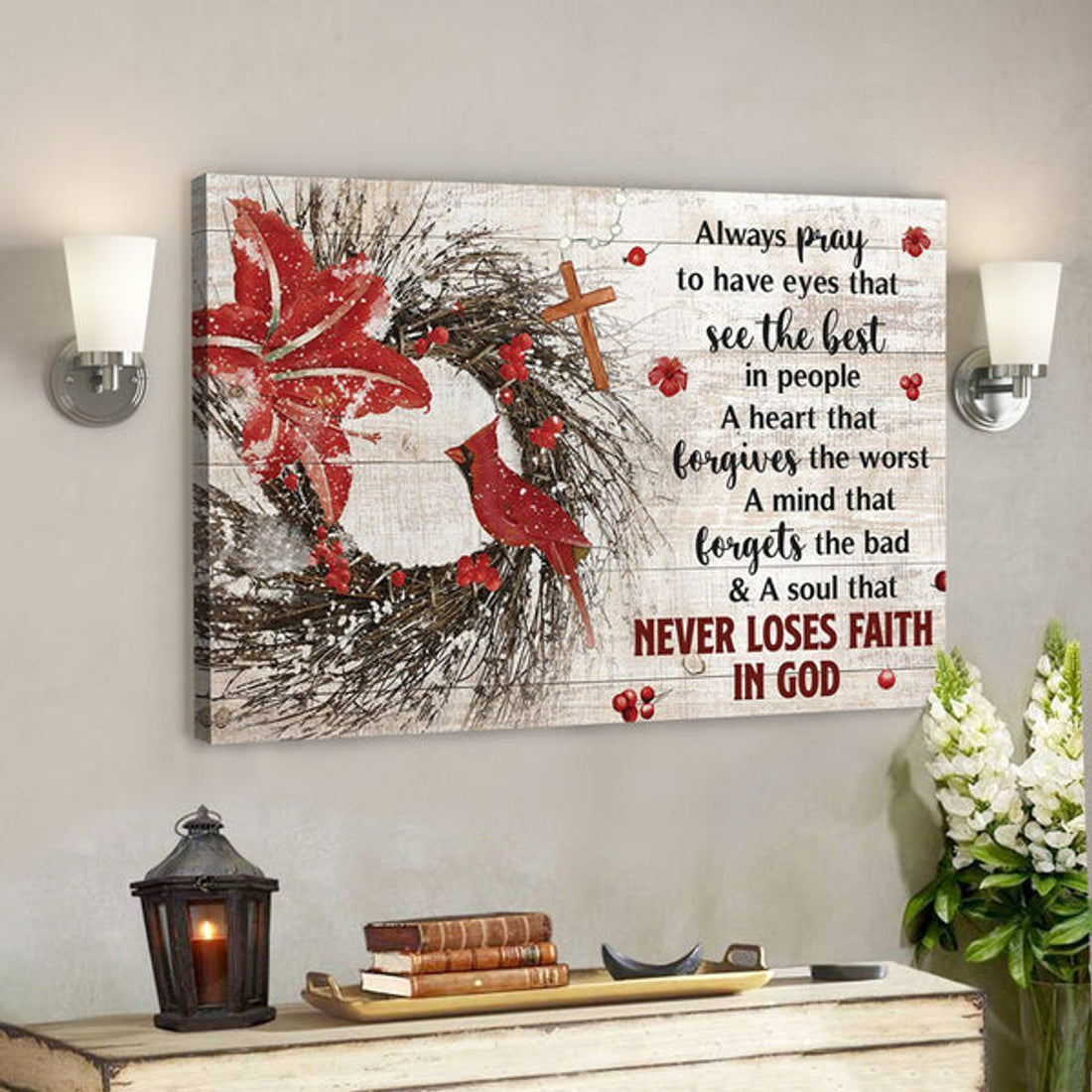 God Canvas - Bible Verse Canvas - A Heart That Forgives The Worst - Cross And Flower Canvas - Scripture Canvas 