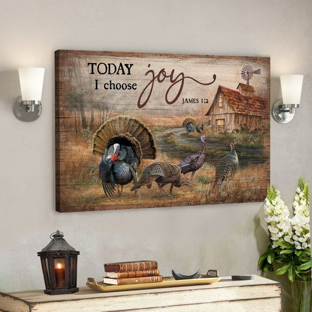 Turkey Canvas - Today I Choose Joy Canvas Wall Art - Bible Verse Canvas - Scripture Canvas Wall Art 