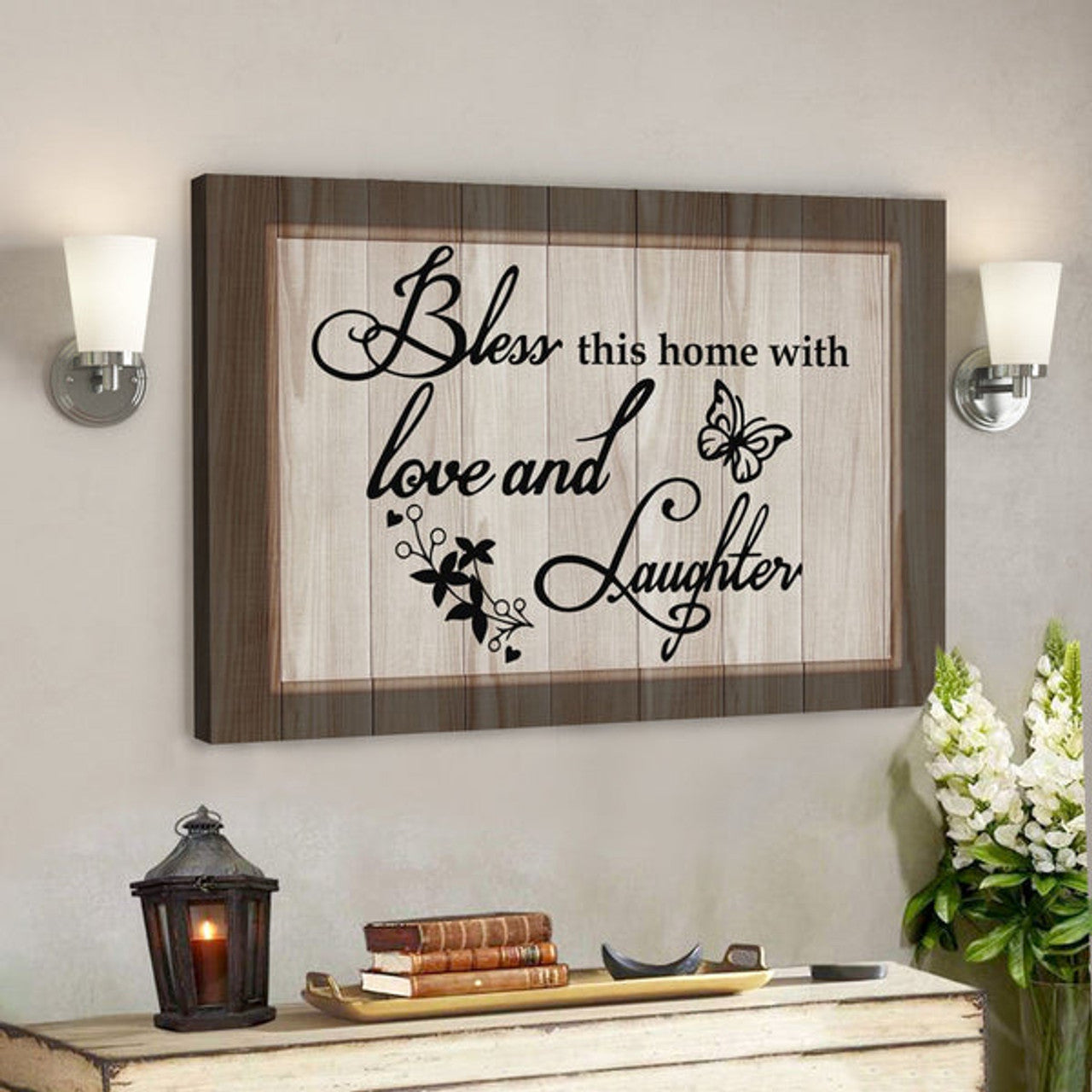 Bible Verse Canvas - Bless This Home With Love And Laughter Canvas Print - Scripture Canvas Wall Art 