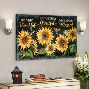 Sunflower Canvas - Thankful Grateful Blesses Canvas Wall Art - Bible Verse Canvas - Scripture Canvas Wall Art 