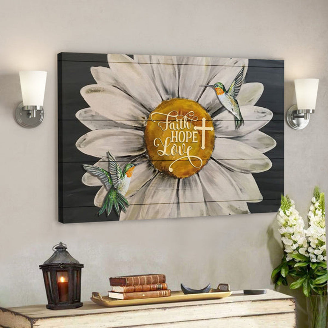 Bible Verse Canvas - Faith Hope Love Hummingbird Sunflower Canvas - Scripture Canvas Wall Art 