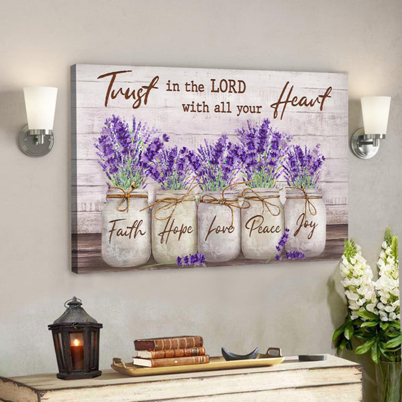 Bible Verse Canvas - Lavender Canvas - Trust In Lord With All Your Heart Canvas Wall Art 