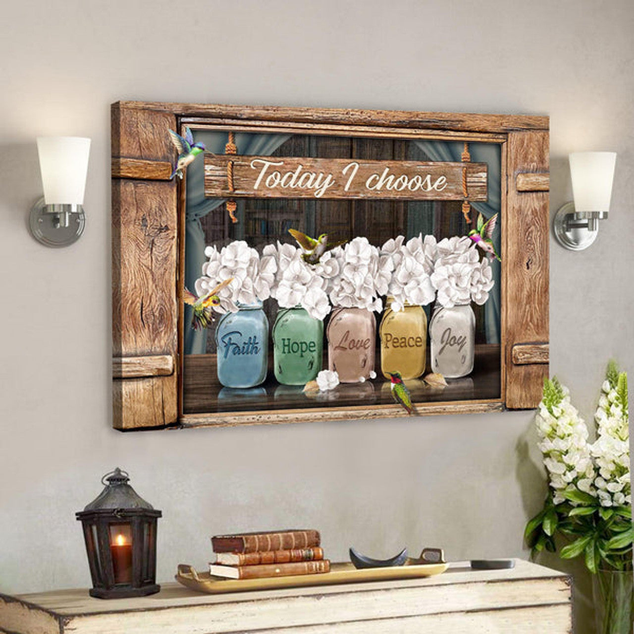 Hummingbird And Beautiful Flower - Today I Choose Joy Canvas Wall Art - Bible Verse Canvas - Scripture Canvas Wall Art 