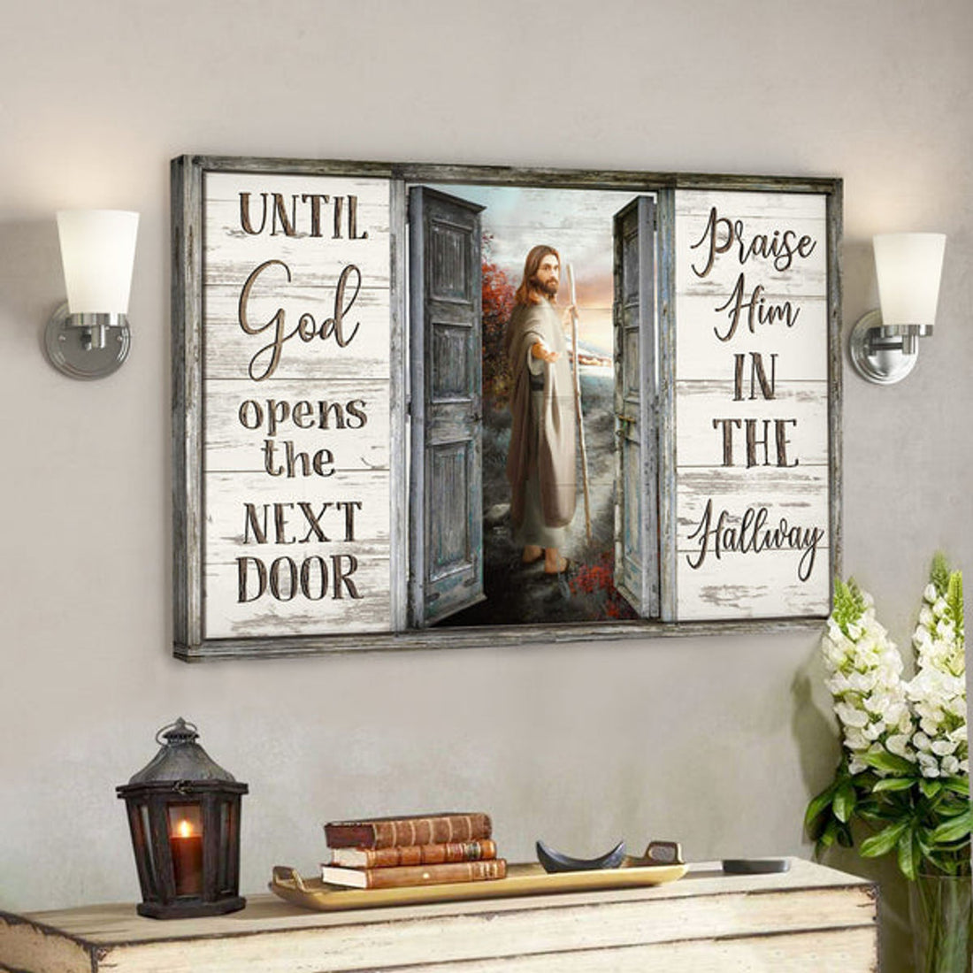Take His Hand - Until God Opens The Next Door - Bible Verse Canvas - Scripture Canvas Wall Art 