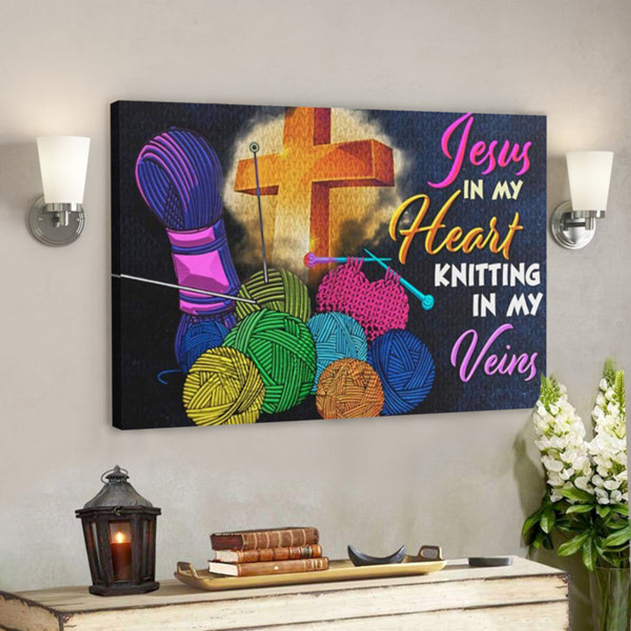 Bible Verse Canvas - Jesus In My Heart Knitting In My Veins Canvas - Scripture Canvas Wall Art 