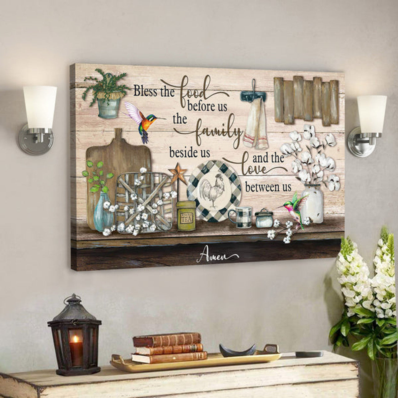 Bless The Food Before Us The Family Beside Us - The Love Between Us - Bible Verse Canvas - Scripture Canvas Wall Art 