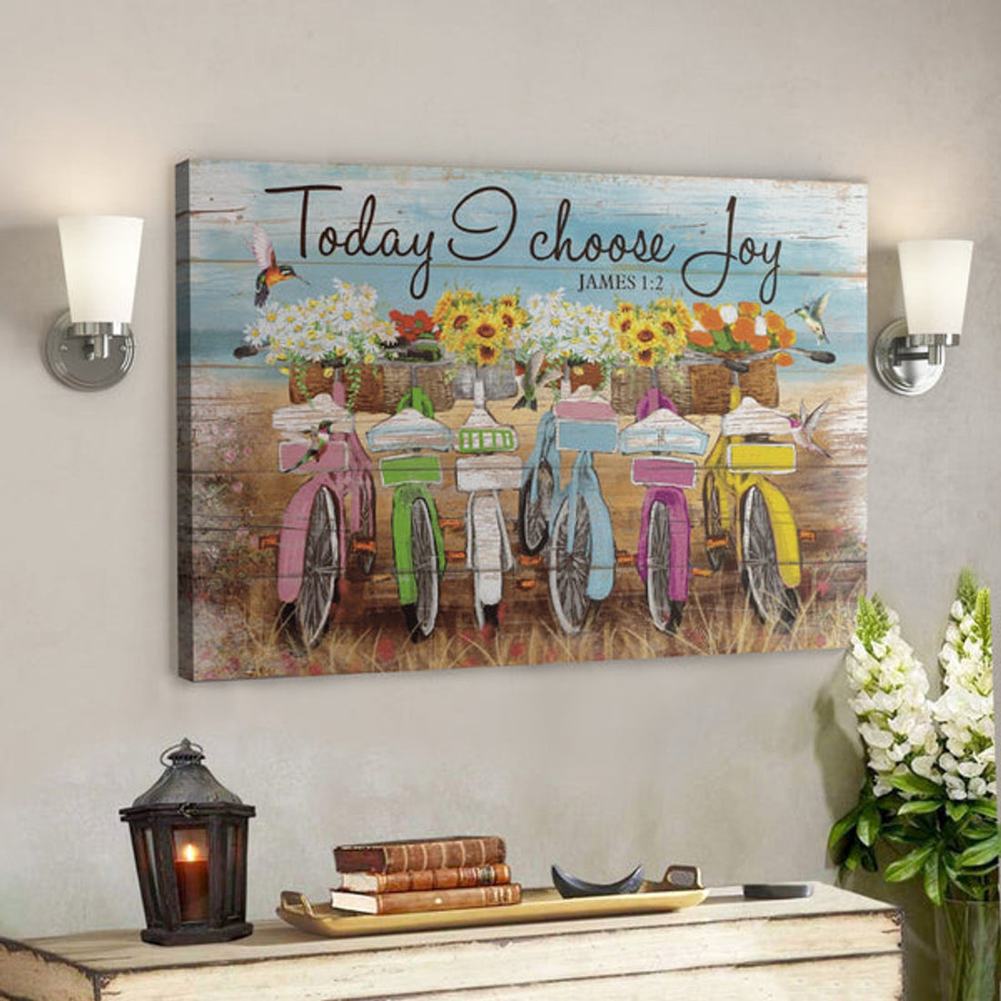 Bible Verse Wall Art Canvas - Bicycle - Today I Choose Joy Canvas 