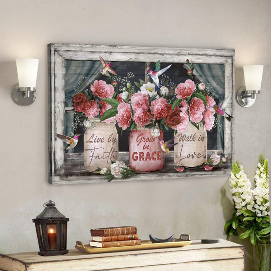 Rose Canvas - Live By Faith Canvas Wall Art - Bible Verse Canvas - Scripture Canvas Wall Art 