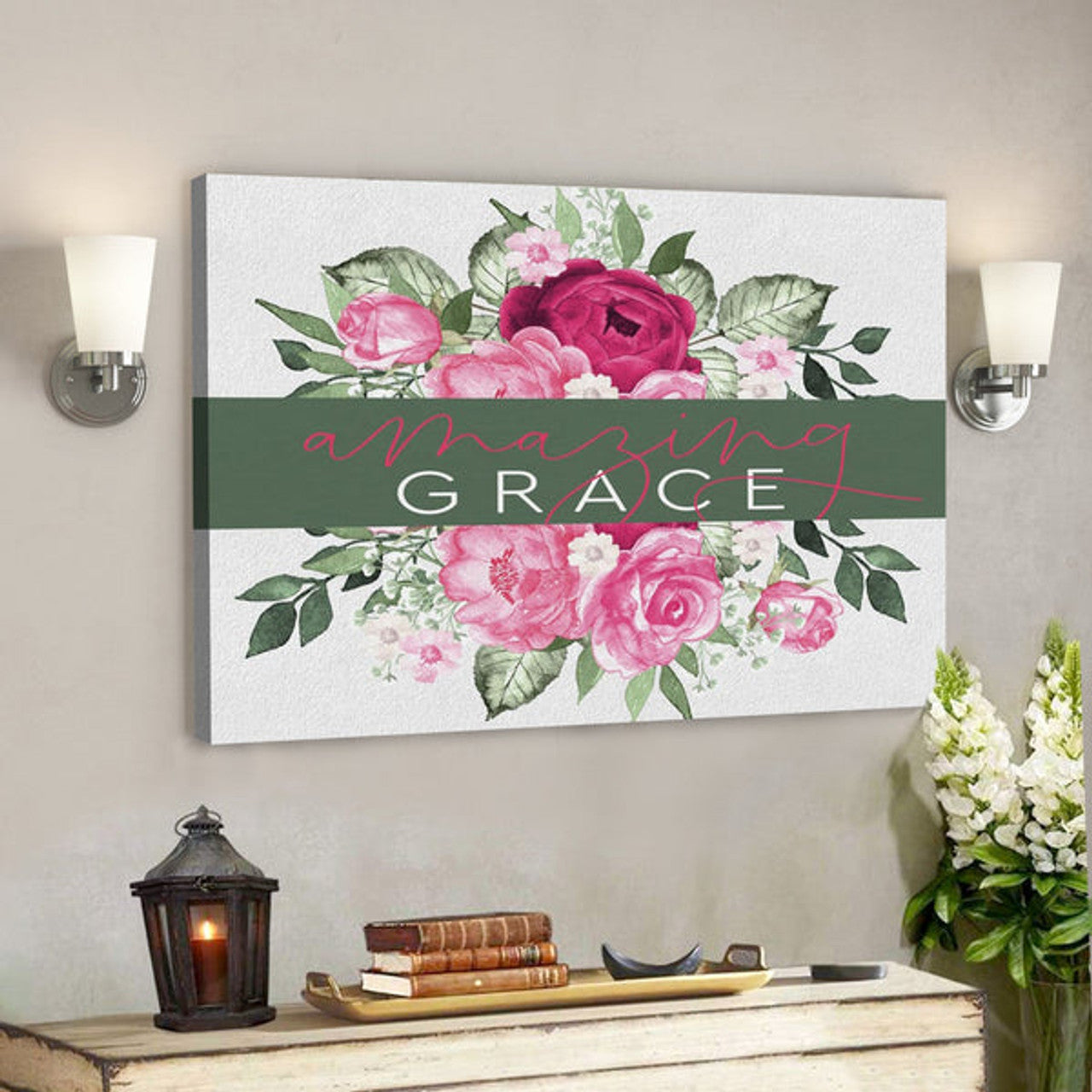 Bible Verse Canvas - Amazing Grace Wall Art Canvas - Scripture Canvas Wall Art 