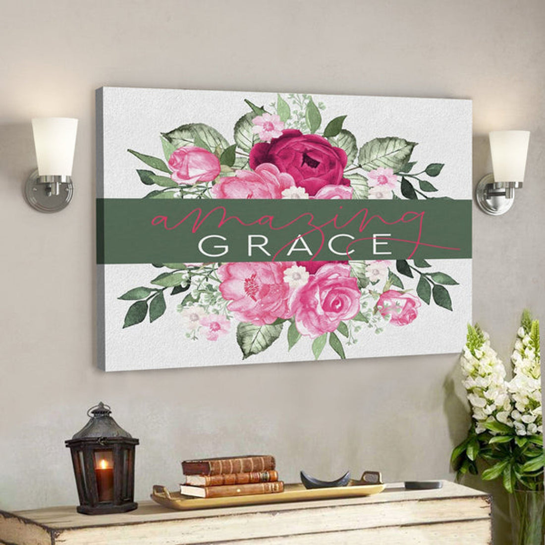 Bible Verse Canvas - Amazing Grace Wall Art Canvas - Scripture Canvas Wall Art 