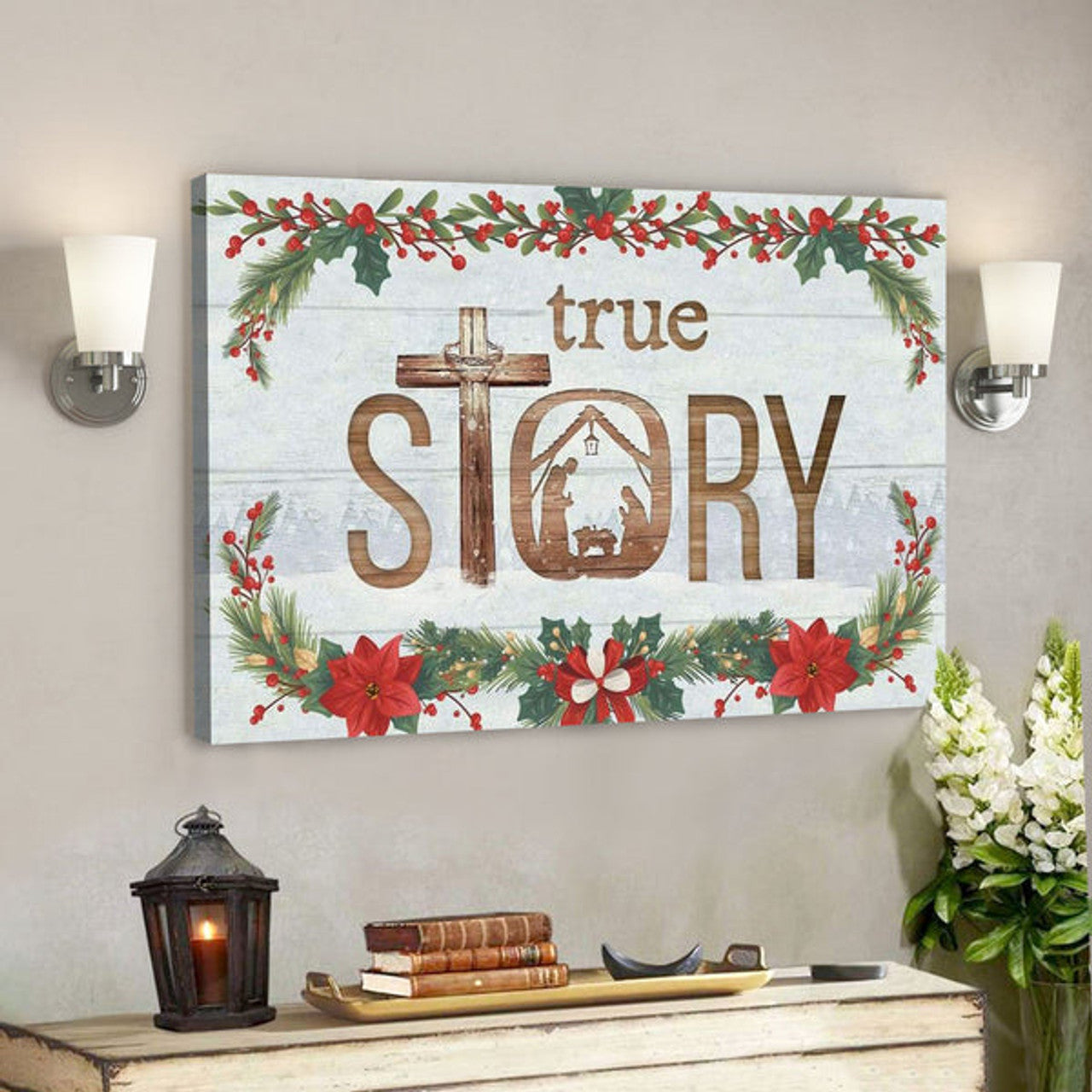 God Canvas Prints - Jesus Canvas Art - True Story Jesus Born In A Manger Christmas Wall Art Canvas 