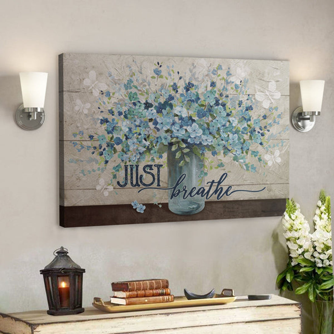 Bible Verse Wall Art Canvas - Beautiful Flower - Just Breathe Canvas 