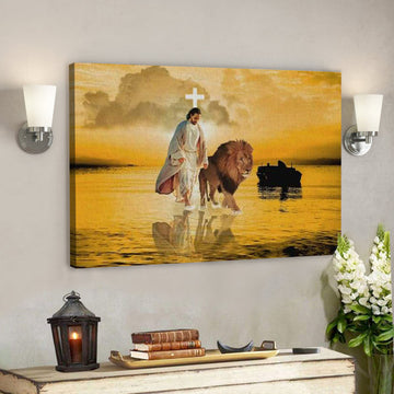 Jesus Walks On Water Canvas Wall Art - The Lion Of Judah - Religious Canvas Poster - Scripture Canvas Wall Art 