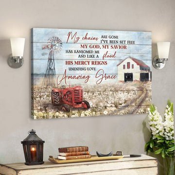 Jesus - Peaceful Farm - His Mercy Reigns Unending Love - Bible Verse Canvas - Scripture Canvas Wall Art 