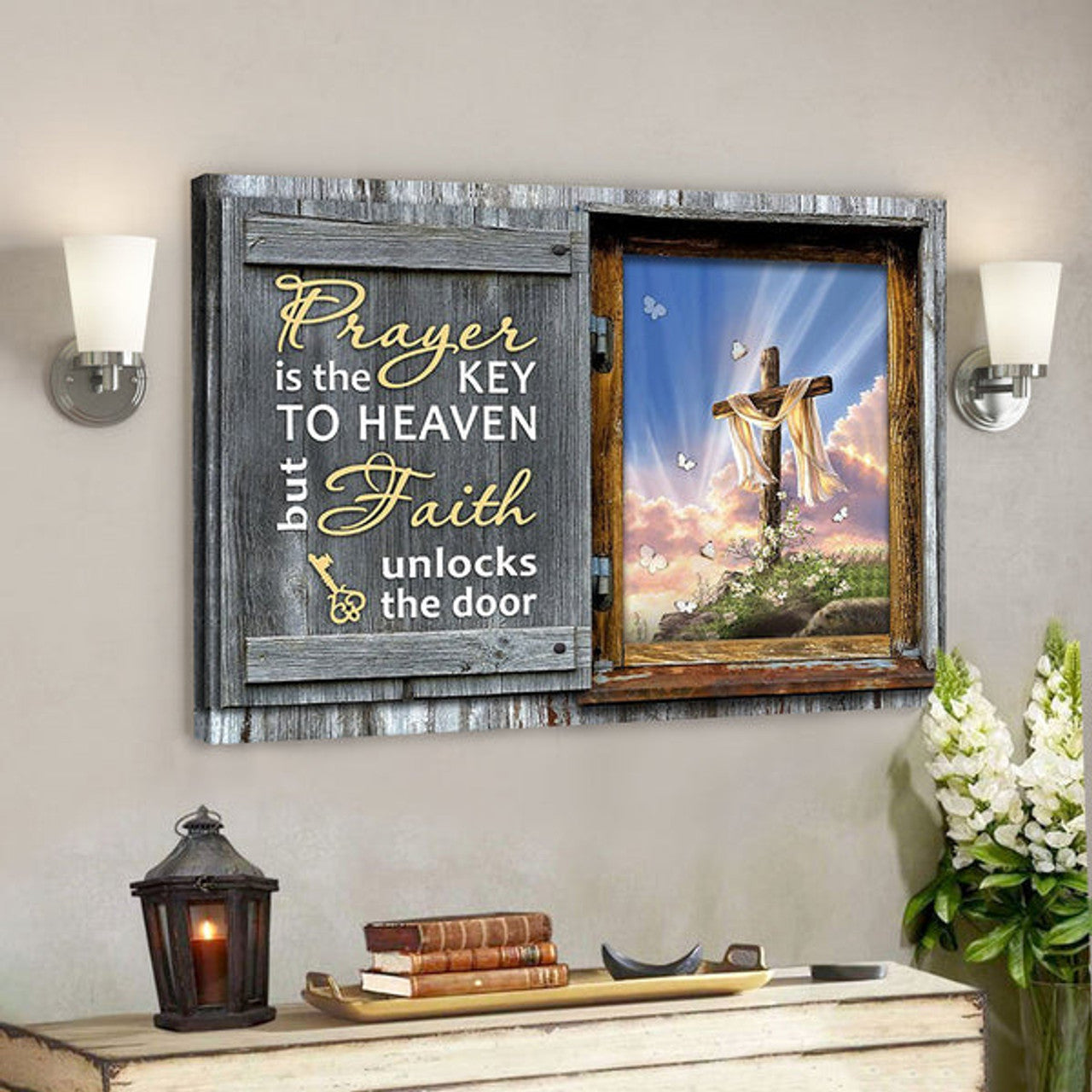 God Canvas - Bible Verse Canvas - Prayer Is The Key To Heaven - Cross Christian Canvas - Scripture Canvas 