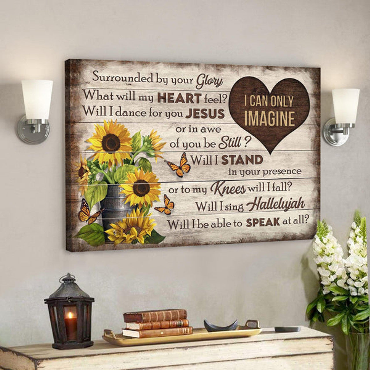 Butterfly And Sunflower - I Can Only Imagine Canvas Wall Art - Bible Verse Canvas 