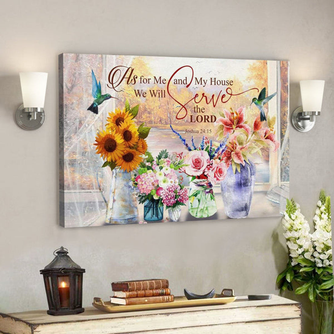 God Canvas Prints - Jesus Canvas Art - Joshua 2415 Kjv Floral Hummingbird Canvas Wall Art 