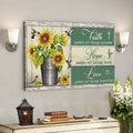 Bible Verse Canvas - Faith Hope Love Sunflower Canvas Wall Art - Scripture Canvas Wall Art 