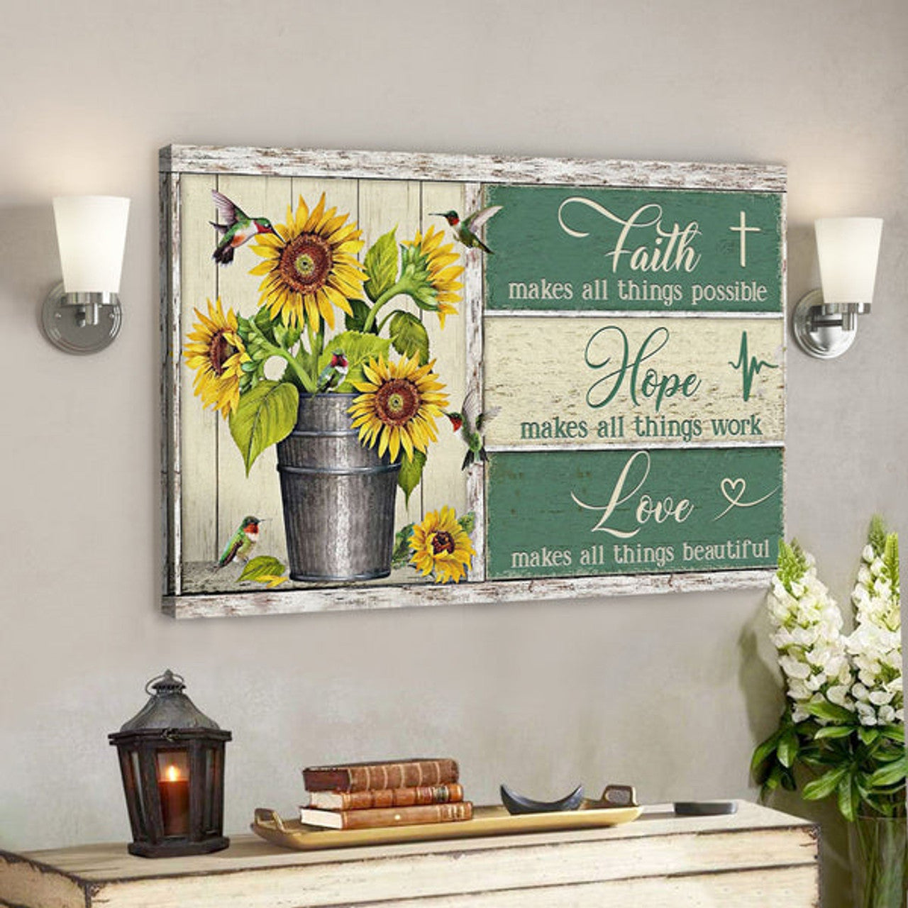 Bible Verse Canvas - Faith Hope Love Sunflower Canvas Wall Art - Scripture Canvas Wall Art 