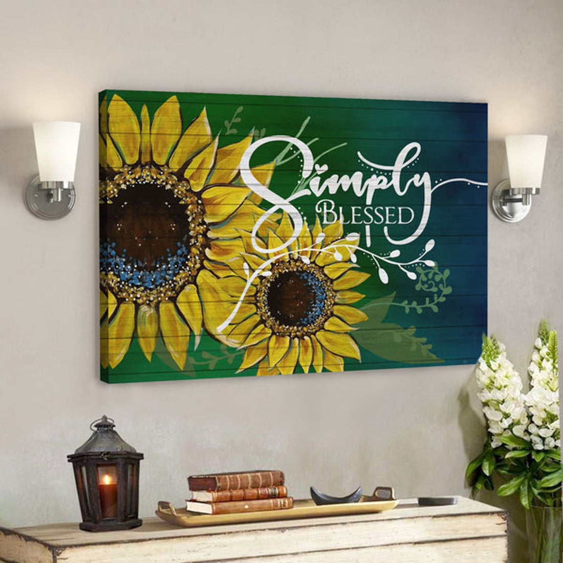 Bible Verse Canvas - Blessed Wall Art Simply Blessed Sunflower Wall Art Canvas - Scripture Canvas Wall Art 