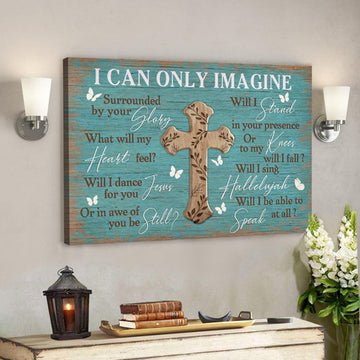 The Cross On Blue Background - I Can Only Imagine Canvas Wall Art - Bible Verse Canvas - Scripture Canvas Wall Art 