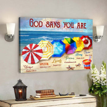 Colorful Umbrella - God Says You Are Canvas Wall Art - Bible Verse Canvas - Scripture Canvas Wall Art 