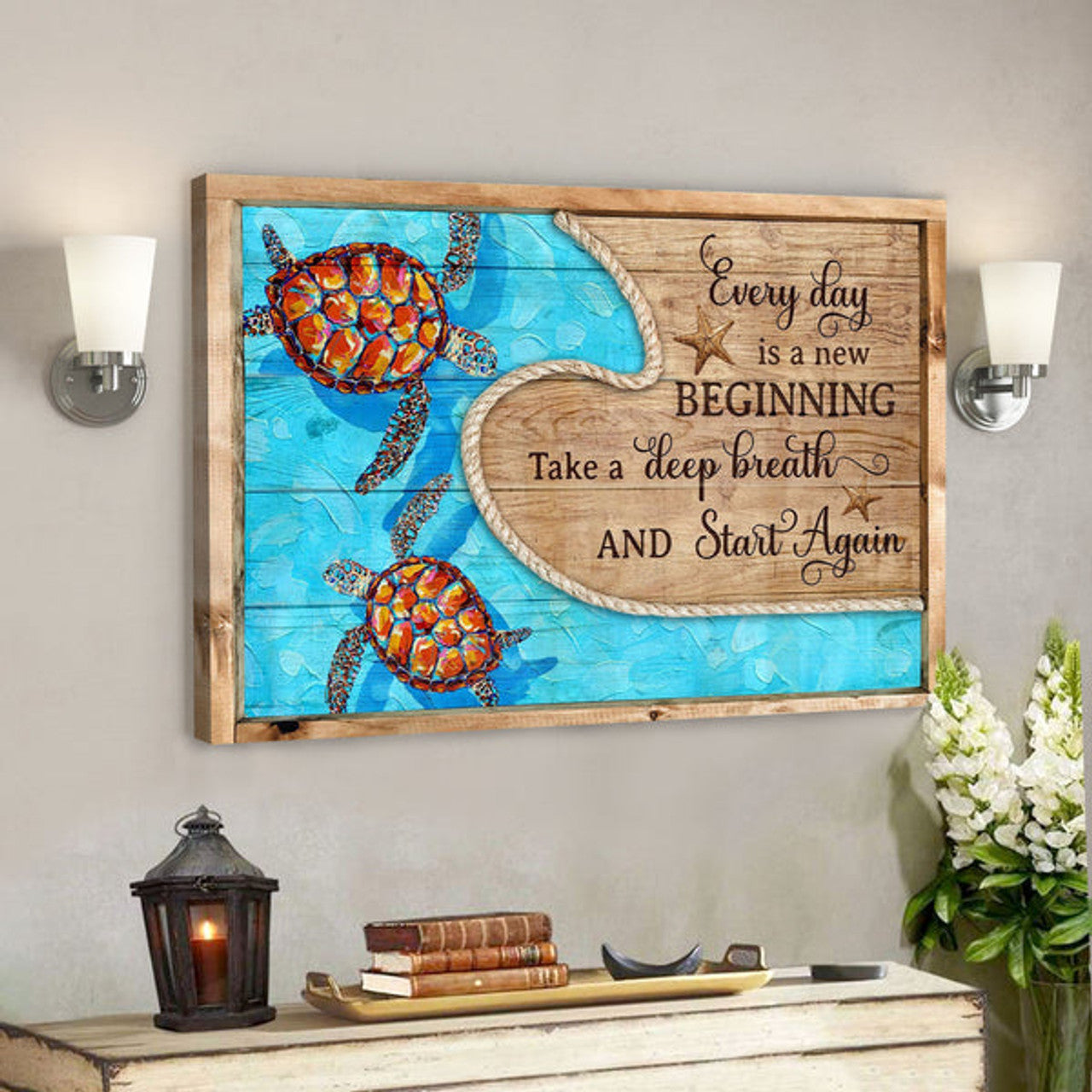 Colorful Turtle Pattern - Everyday Is New Beginning - Bible Verse Canvas - Scripture Canvas Wall Art 
