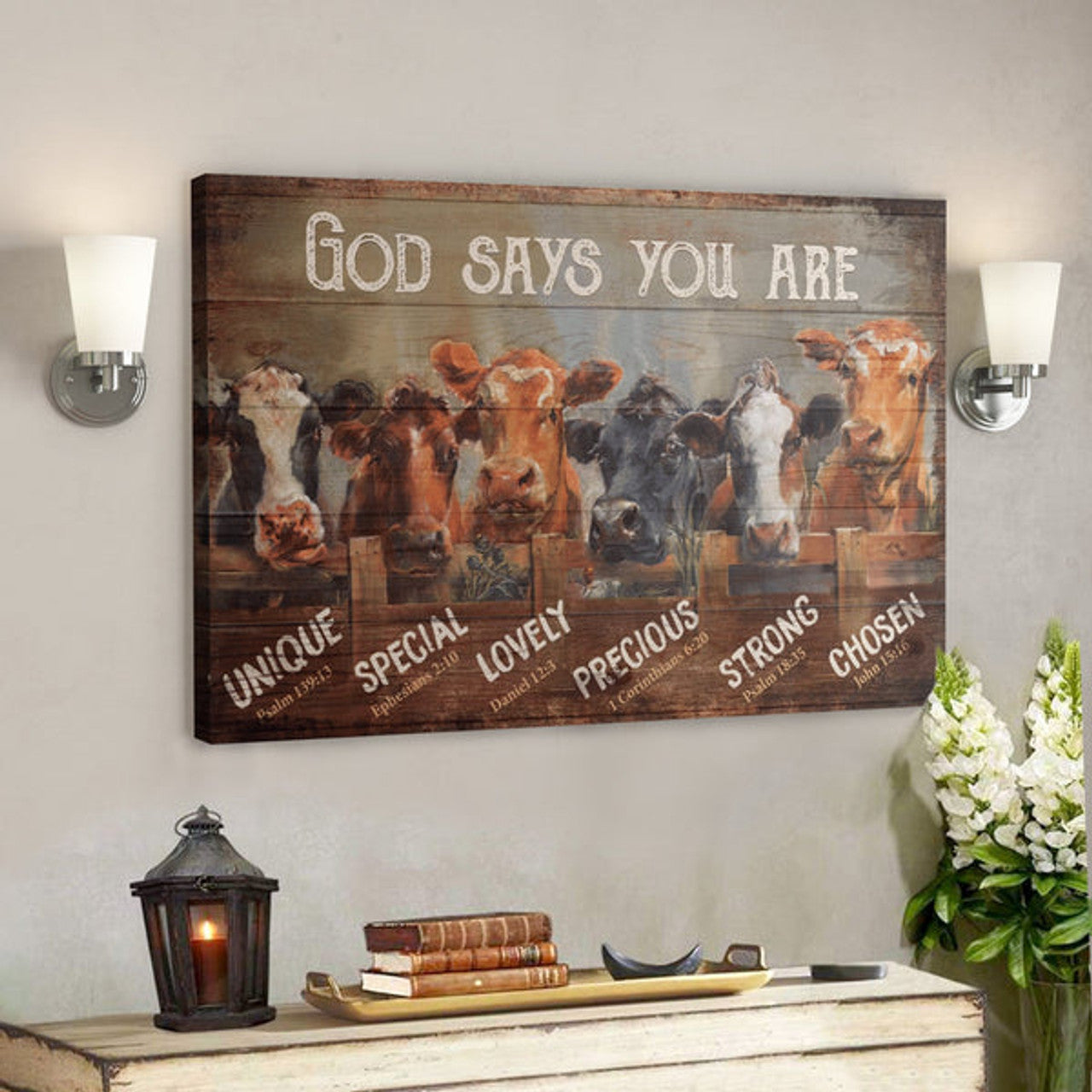 Bible Verse Wall Art Canvas - Cow - God Says You Are 1 Canvas 