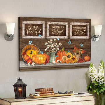 Pumpkin Canvas - Thankful Grateful Blessed Canvas Wall Art - Bible Verse Canvas - Scripture Canvas Wall Art 