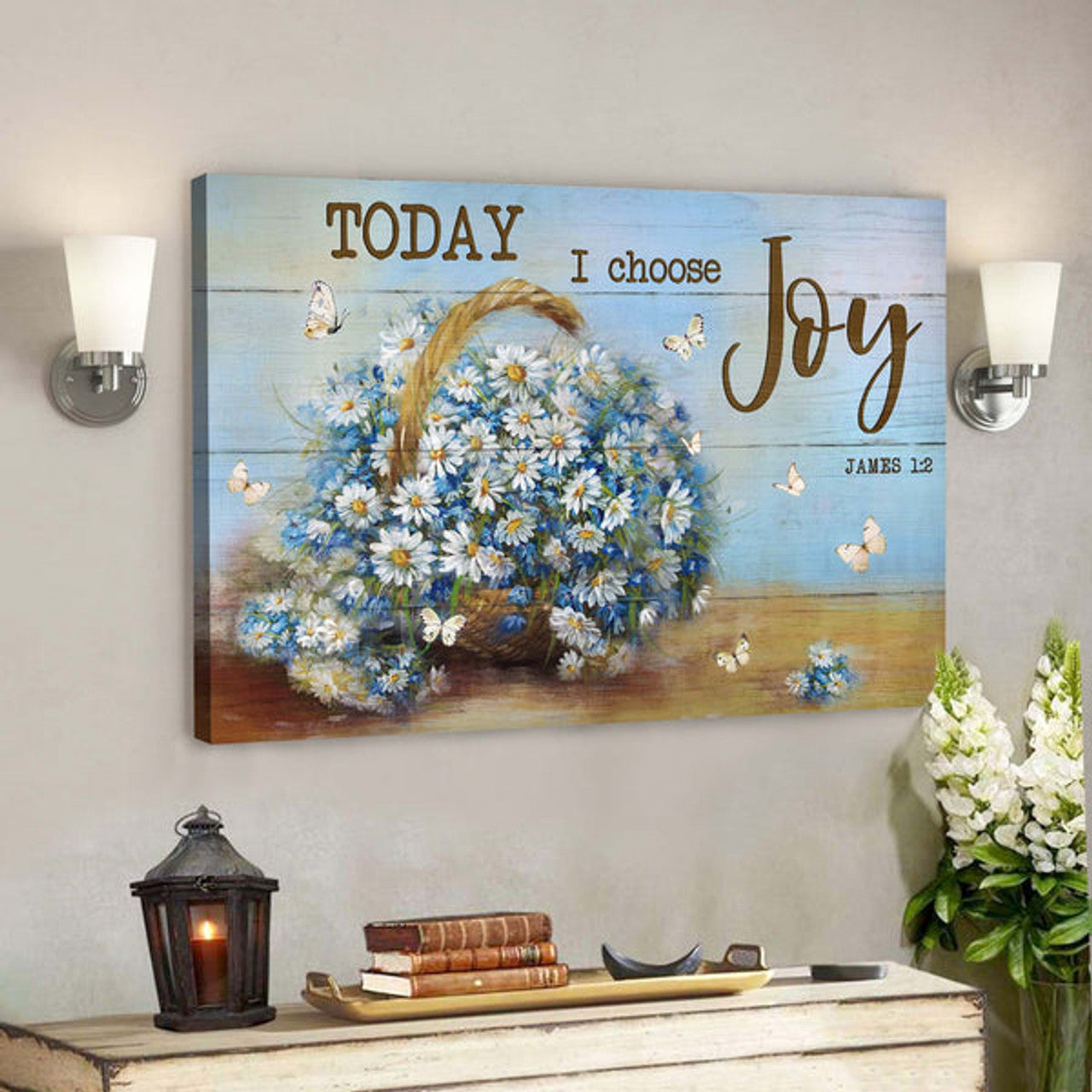 Daisy Basket - Today I Choose Joy Canvas Wall Art - Bible Verse Canvas - Scripture Canvas Wall Art 