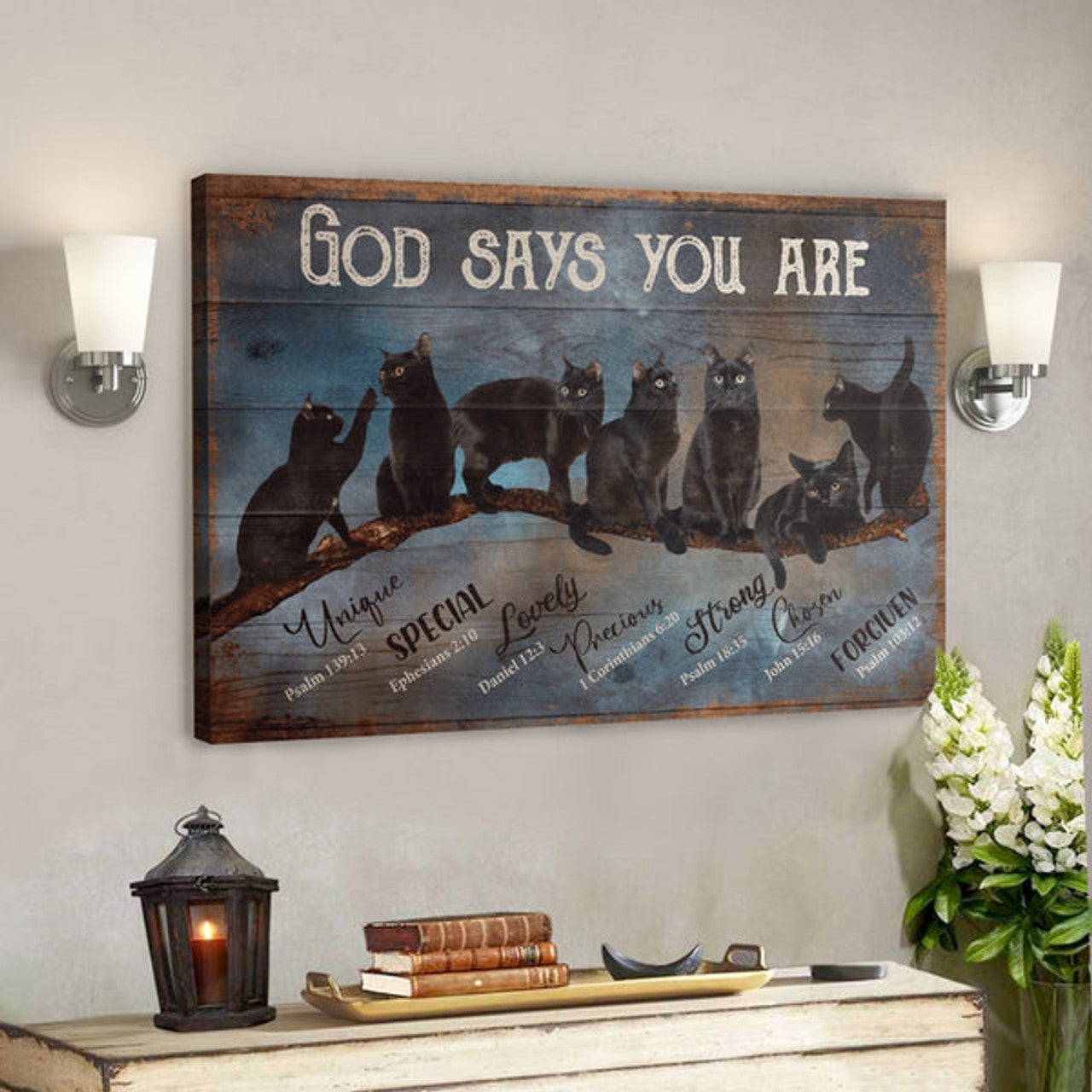 Bible Verse Wall Art Canvas - Black Cat - God Say You Are Amazing Canvas 