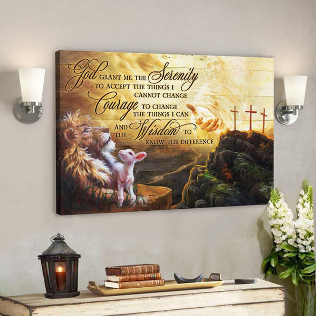 Bible Verse Canvas - Lion And Lamb - God Grant Me The Serenity Canvas Wall Art 