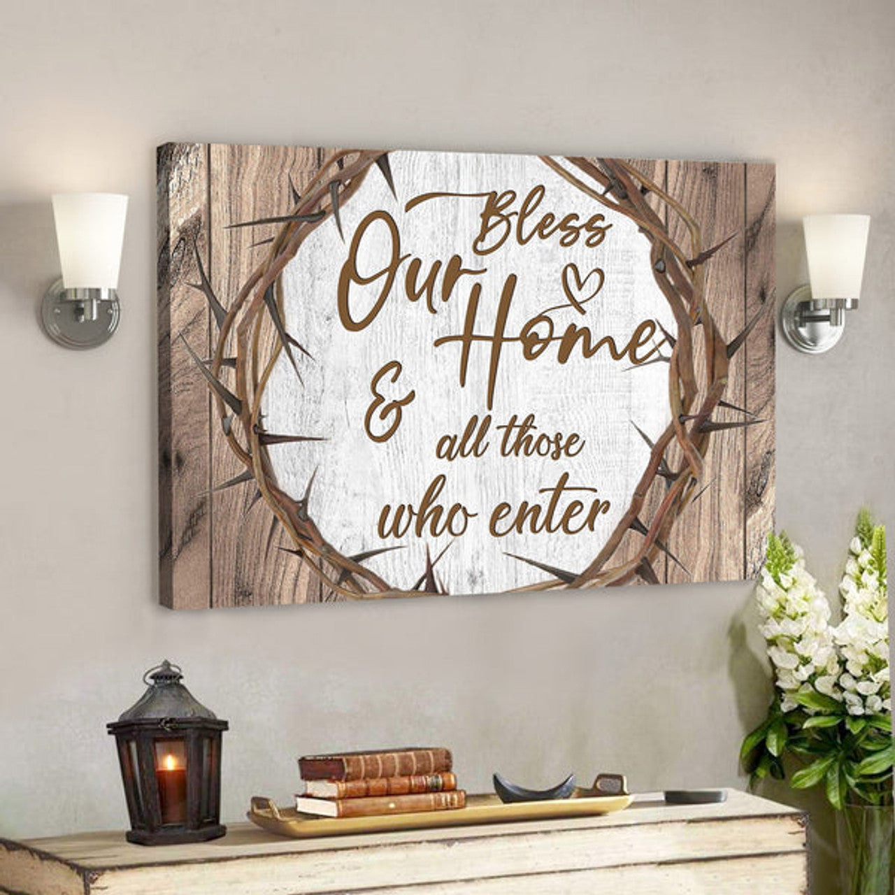 Bless Our Home And All Those Who Enter - Bible Verse Canvas - Scripture Canvas Wall Art 