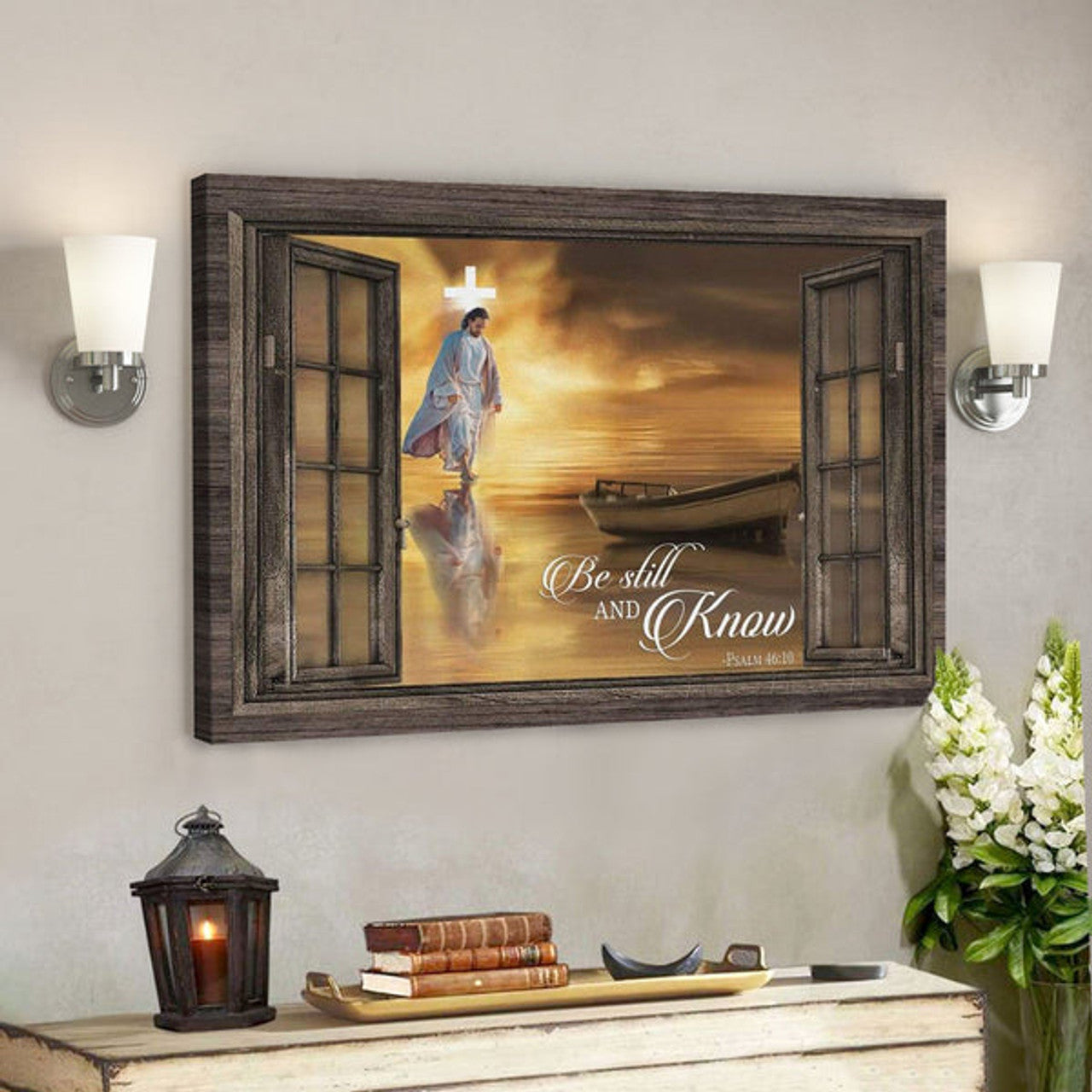 God Canvas Prints - Jesus Canvas Art - Jesus Walking On Water Be Still And Know Psalm 4610 Bible Verse Wall Art Canvas 