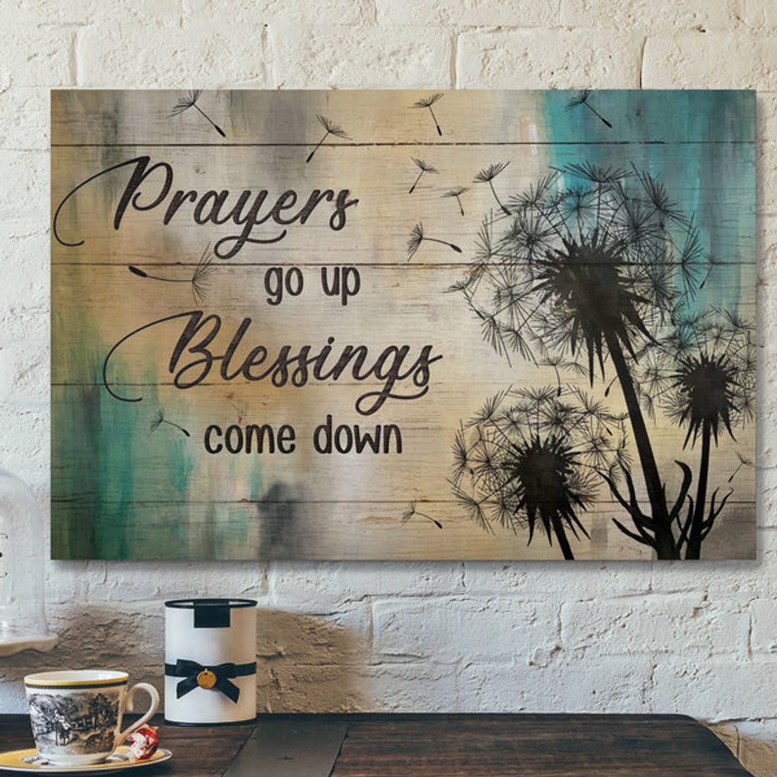Dandelion - Prayers Go Up Blessings Come Down - Bible Verse Canvas - Scripture Canvas Wall Art