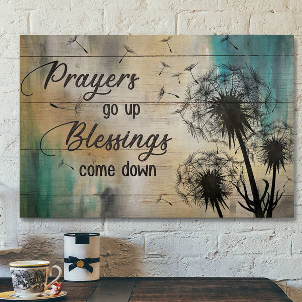 Dandelion - Prayers Go Up Blessings Come Down - Bible Verse Canvas - Scripture Canvas Wall Art