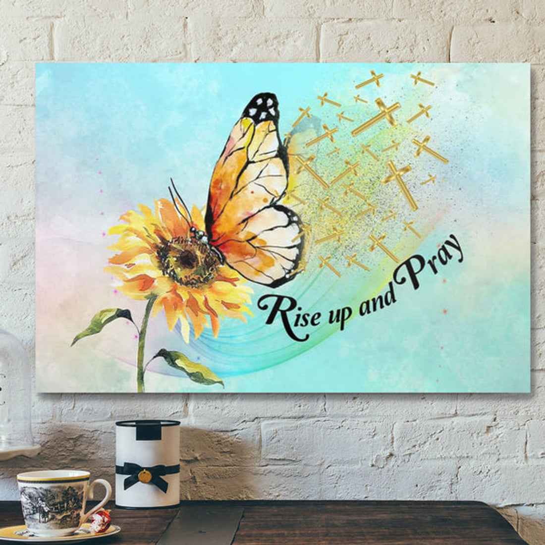 Bible Verse Canvas - Rise Up And Pray Butterfly Sunflower Christian Canvas Wall Art - Scripture Canvas Wall Art