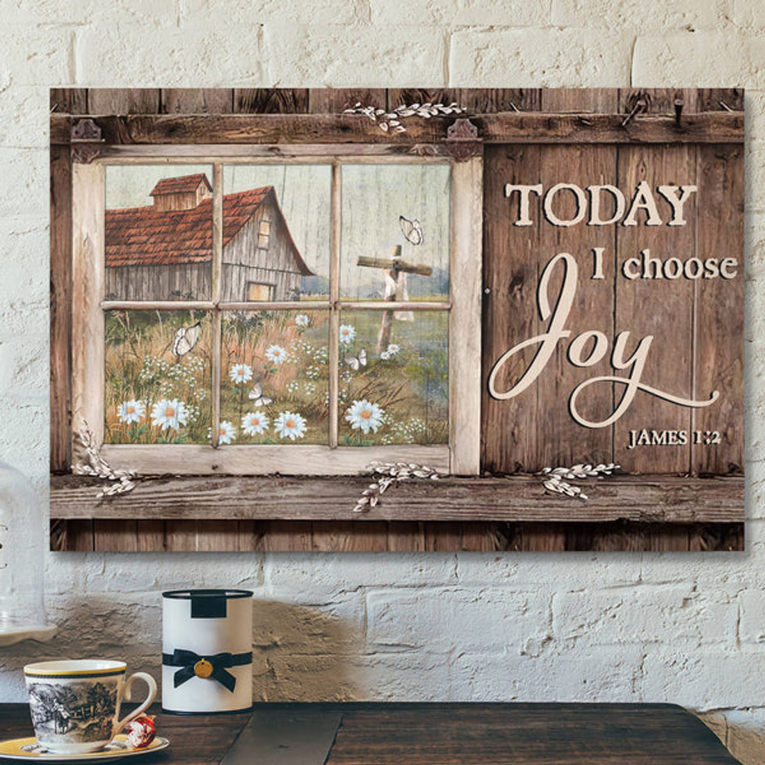 Bible Verse Canvas - Window Frame - Today I Choose Joy Canvas Wall Art