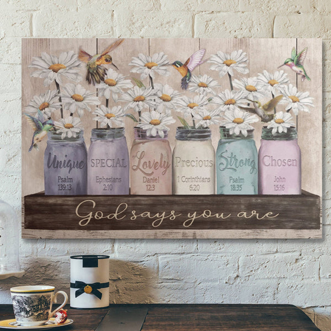 Bible Verse Wall Art Canvas - Daisy And Hummingbird - God Says You Are 2 Canvas