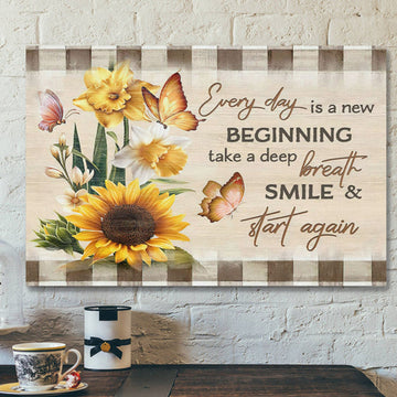 Bible Verse Canvas - Every Day Is A New Beginning Butterfly Sunflowers Wall Art Canvas - Scripture Canvas Wall Art