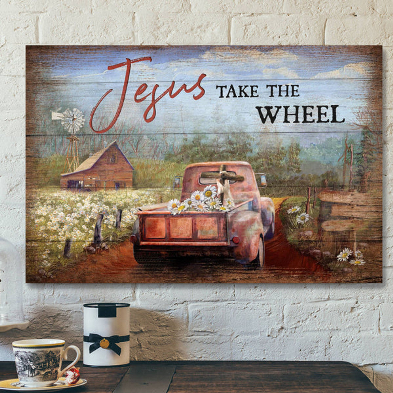 Truck On Farm - Jesus Take The Wheel - Bible Verse Canvas - Scripture Canvas Wall Art