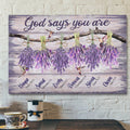 Jesus - Lavender - God Says You Are - Bible Verse Canvas - Scripture Canvas Wall Art
