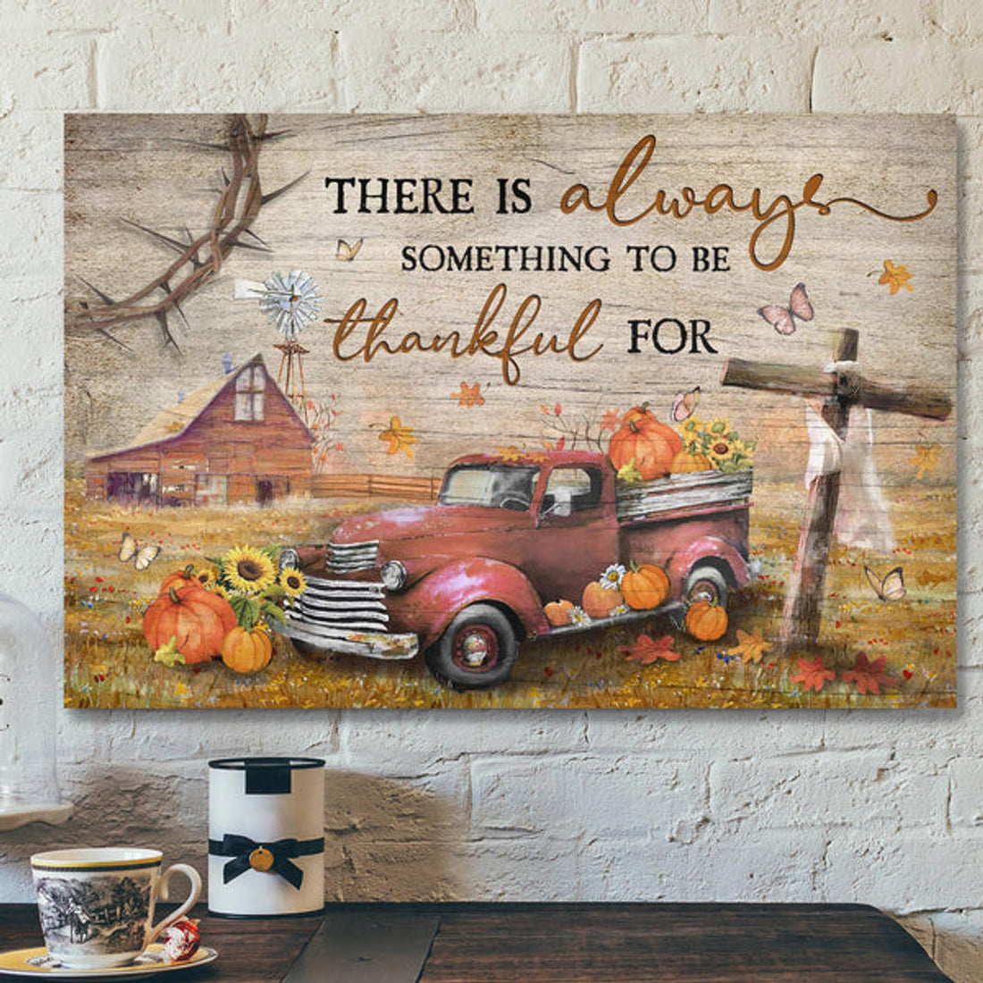 Pumpkin Truck - There Is Always Something To Be Thankful For Canvas Wall Art - Bible Verse Canvas - Scripture Canvas Wall Art
