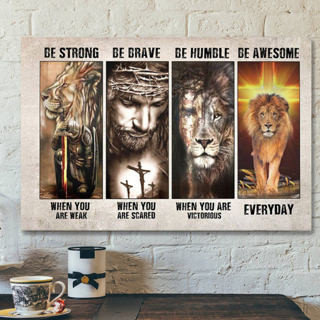 God Canvas - Bible Verse Canvas - Be Strong And Believe In God - Lion And God Canvas - Scripture Canvas 