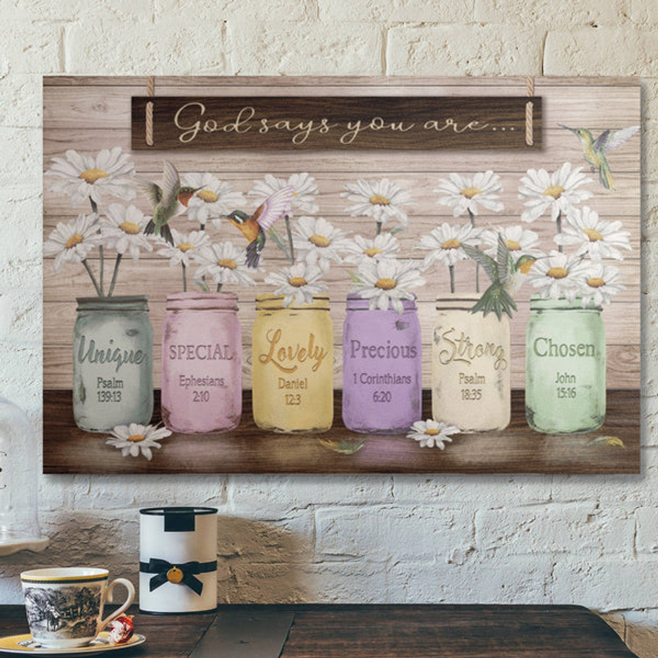 Bible Verse Wall Art Canvas - Daisy Jar Vase - God Says You Are Canvas